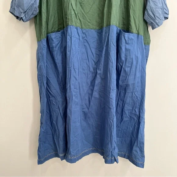 Gudrun Sjõdén 100% Cotton Green Blue Kaftan-Style ¾-Sleeve Maxi Crinkle Dress XL - Picture 3 of 12